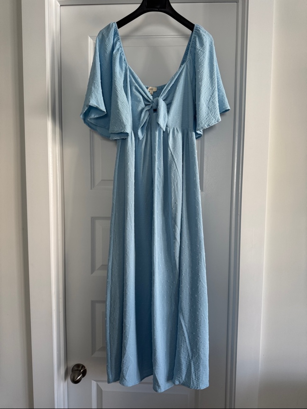 Light Blue Tie-Front Maxi Dress with Flutter Sleeves